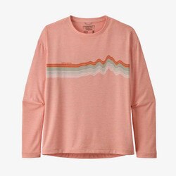 Capilene Cool Daily Long Sleeve TShirt Girls' in Ridge Rise Stripe Flamingo Pink XDye